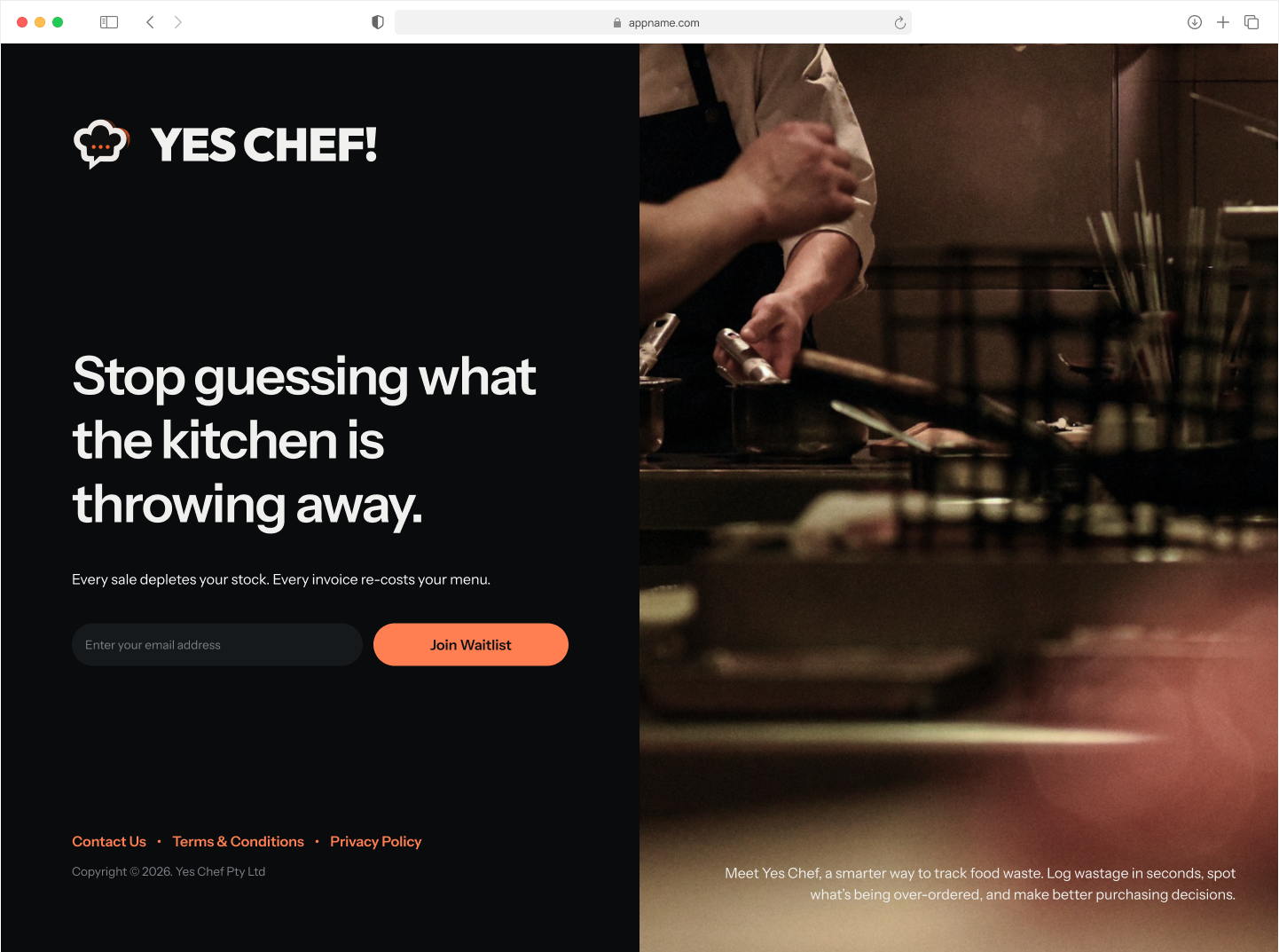 YesChef landing page